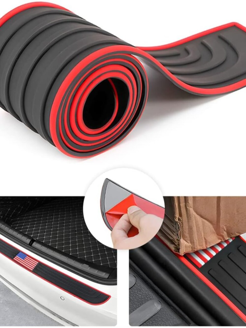 Rubber Car Rear Bumper Guard Strip, Red Edge/Red Flag/40.9"x3.5"